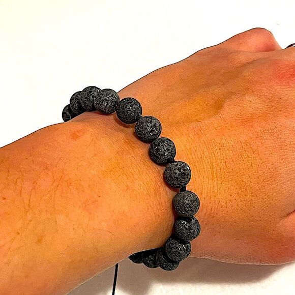 Dark Grey Lava Handmade Adjustable Beaded Bracelet - Picture 2 of 3